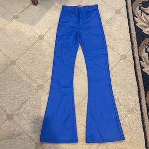 Edikted Royal Blue Faux Leather Flare Jeans